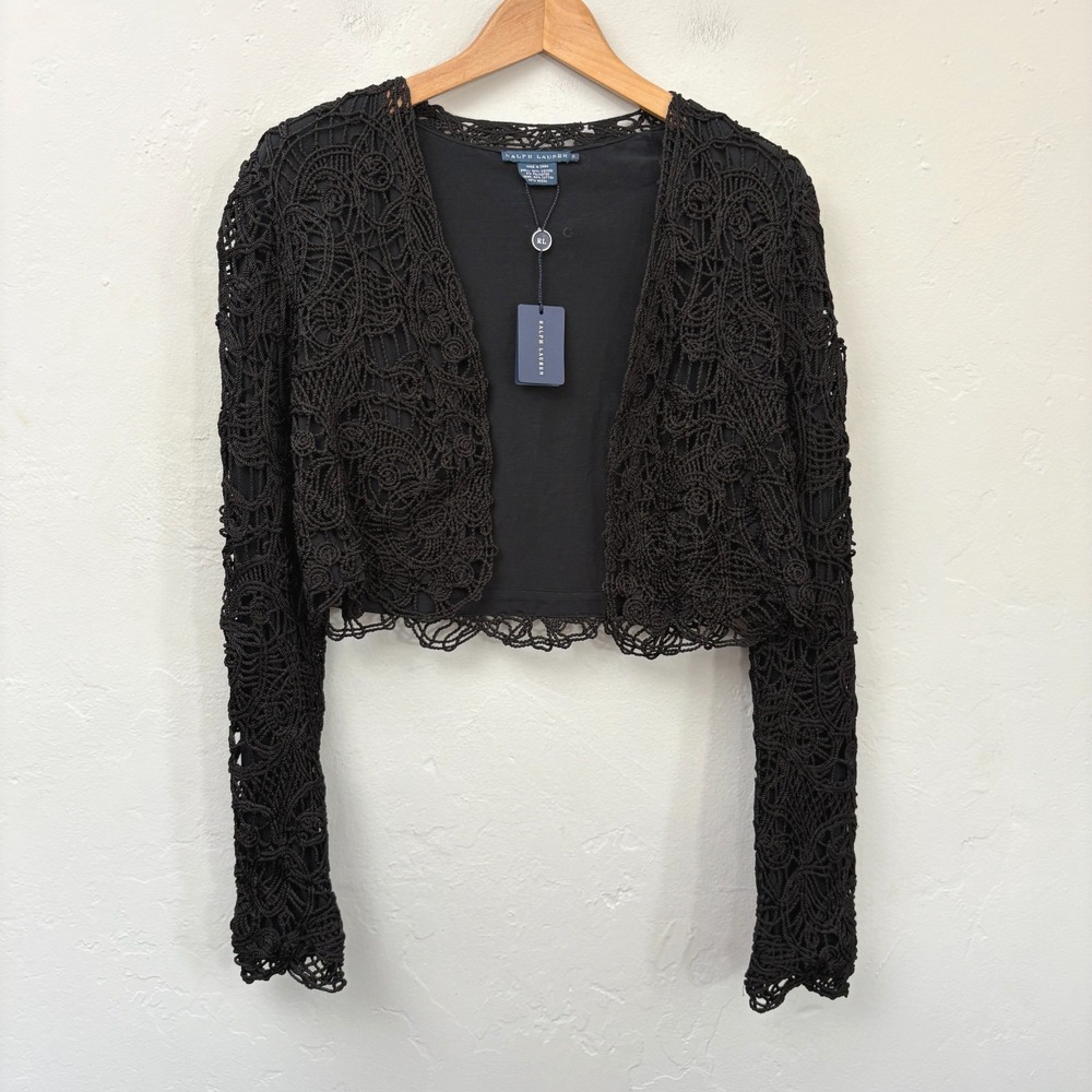 Ralph Lauren Blue Label Lace Crochet Cardigan Women Size Small Black $595 New
